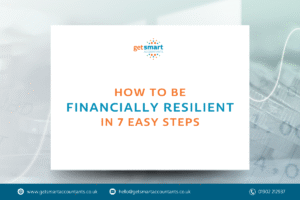 A blog headline reading "How to Be Financially Resilient in 7 Easy Steps"