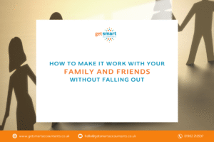 A blog headline reading "How to Make It Work With Your Family and Friends Without Falling Out"