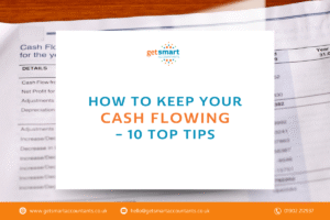 A blog headline reading "How to Keep Your Cash Flowing - 10 Top Tips"