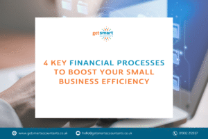 A blog headline reading "4 Key Financial Processes to Boost Your Small Business Efficiency"