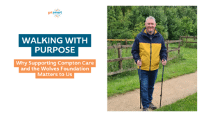 A blog headline reading "Walking with Purpose Why Supporting Compton Care and Wolves Foundation Matters to Us"